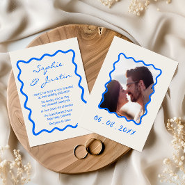 Invitación Boda de Foto con Marco Ondulado Azul Moderno