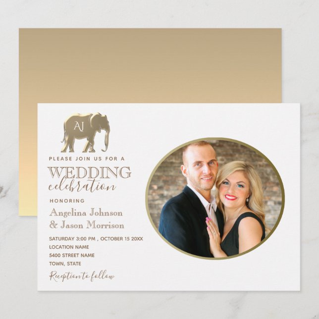 Invitación Boda de Foto con Monograma de Oro (Anverso / Reverso)