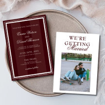 Boda de foto con tipografía clásica en rojo borgoñ