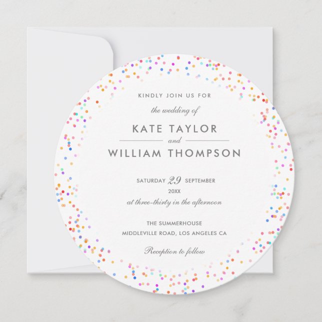 Invitación Boda de Foto Confeti Arcoiris Moderno (Anverso)