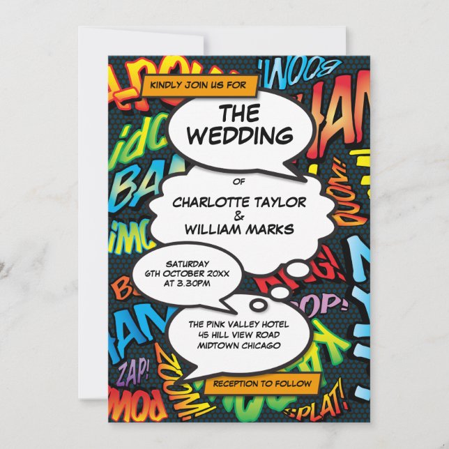 Invitación Boda de Foto de Arte Pop de Cómic Moderno (Anverso)