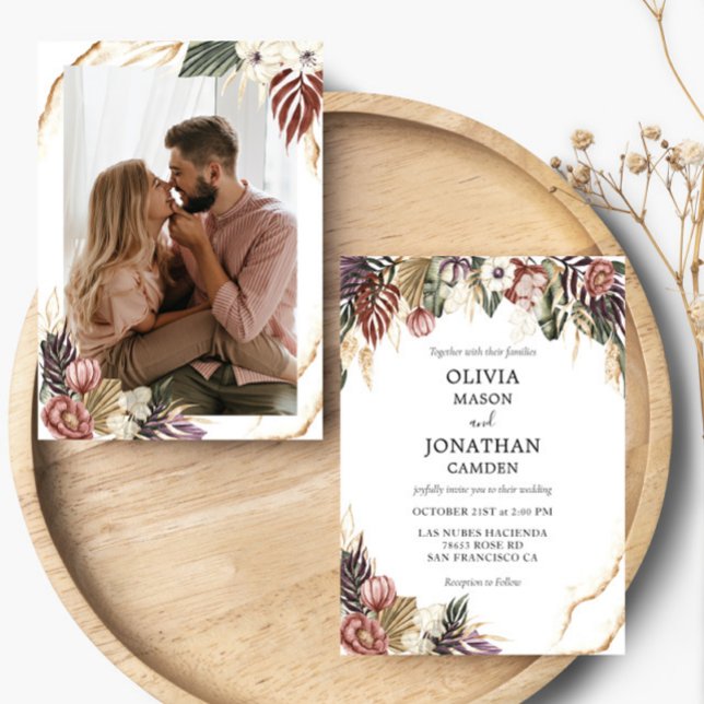 Invitación Boda de foto de Boho Fall Rústico Floral (Subido por el creador)