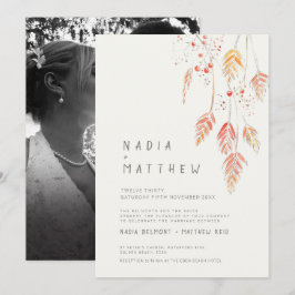 Invitación Boda de foto de bosquejo de hierba y bayas simple