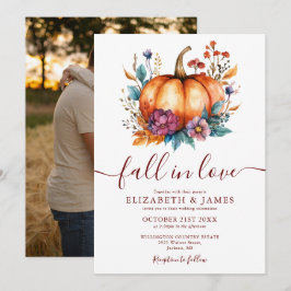 Invitación Boda de Foto de Calabaza Otoño Burgundy Rústico