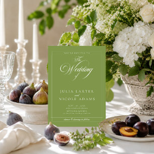 Invitación Boda de foto de caligrafía de marfil verde oliva c