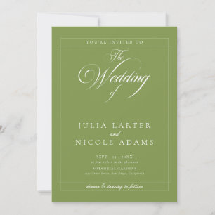 Invitación Boda de foto de caligrafía de marfil verde oliva c