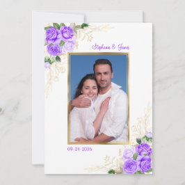 Invitación Boda de foto de color morado dorado floral