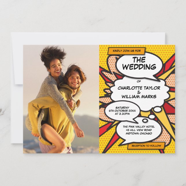 Invitación Boda de Foto de Cómic Geométrico Moderno  (Anverso)