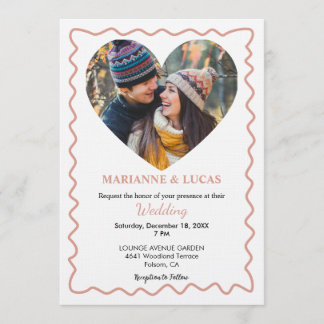 Invitación Boda de Foto de Corazón de Oro Rosa Romántico
