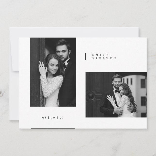 Invitación Boda de Foto de Corbata Negra Atemporal (Anverso)