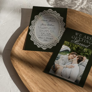 Invitación Boda de foto de dinero antiguo en encaje blanco y