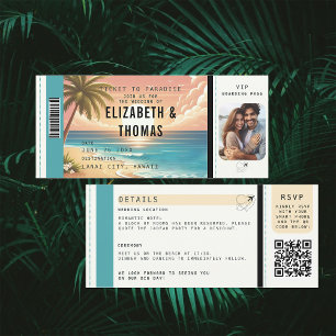 Invitación Boda de foto de embarque de destino de playa tropi