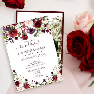 Invitación Boda de foto de escritura floral de Borgoña rusa