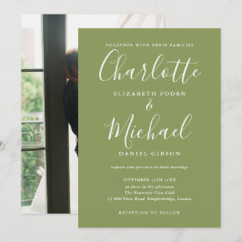 Invitación Boda de Foto de Escritura Moderna Elegante Verde M