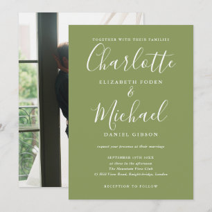 Invitación Boda de Foto de Escritura Moderna Elegante Verde M