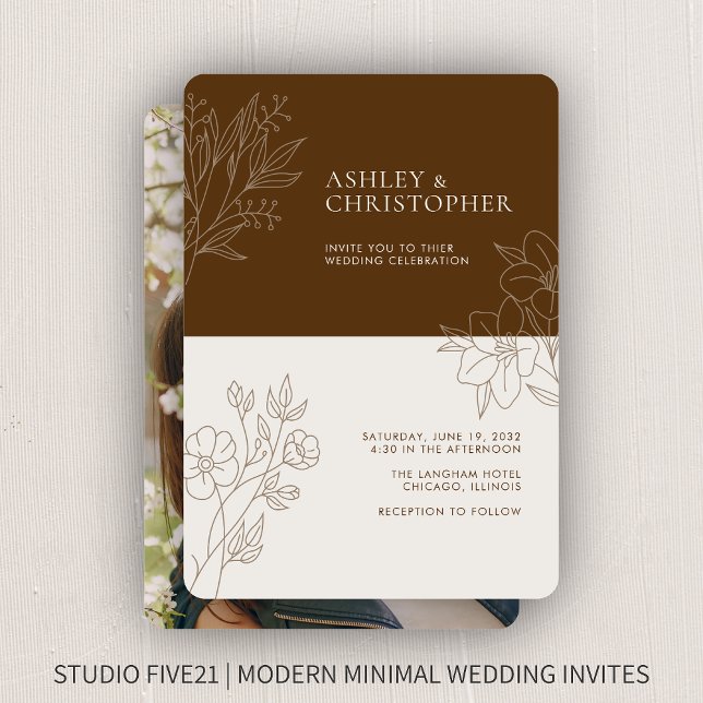 Invitación Boda de foto de esquema de follaje marrón marrón d (Subido por el creador)