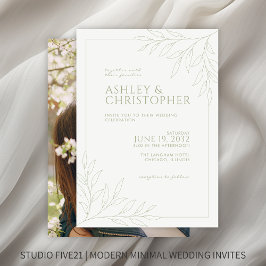 Invitación Boda de foto de esquema de follaje verde sabio mod