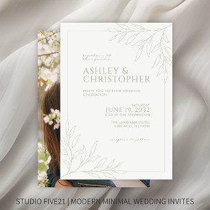 Invitación Boda de foto de esquema de follaje verde sabio mod