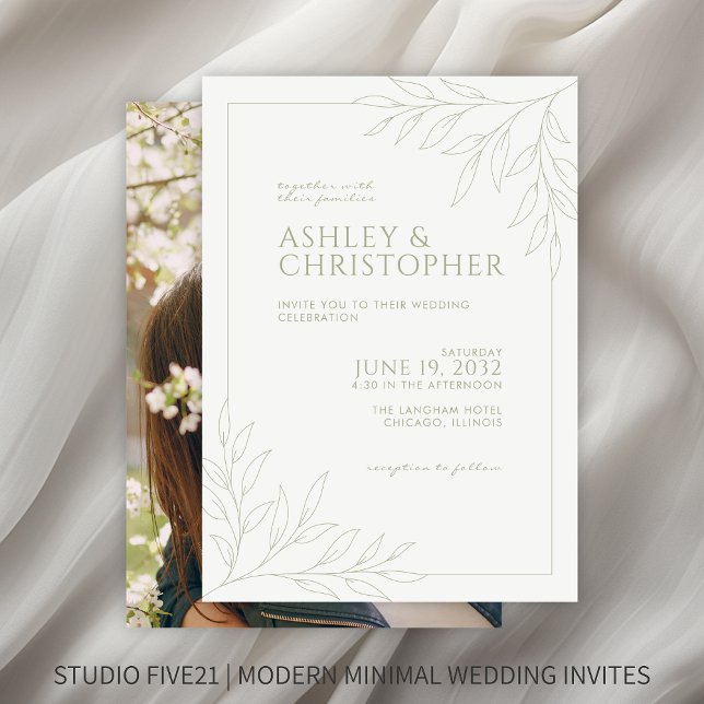 Invitación Boda de foto de esquema de follaje verde sabio mod (Subido por el creador)