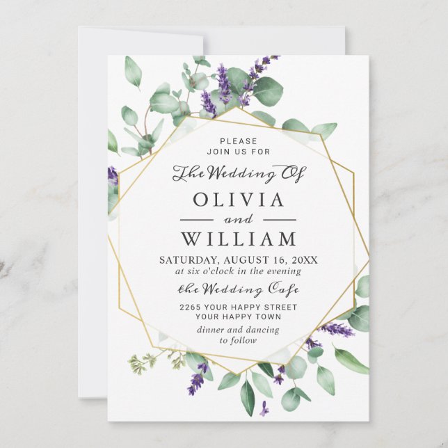 Invitación Boda de FOTO de Eucalyptus Lavender Moderno (Anverso)