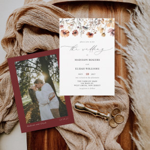 Invitación Boda de foto de Flor Flora Floral Borgoña