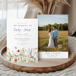Invitación Boda de Foto de Flor Silvestre de Verano con Acuar
