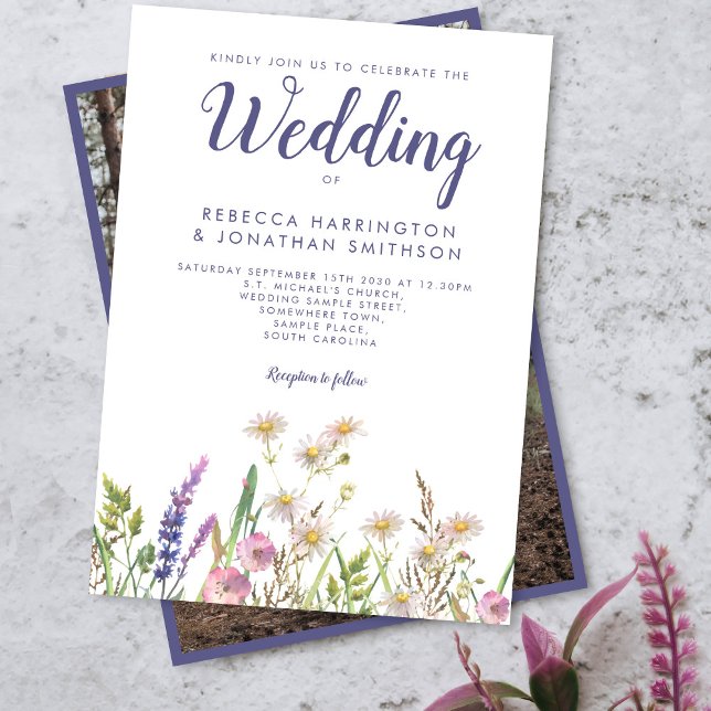 Invitación Boda de foto de flores silvestres rusas púrpura (Subido por el creador)