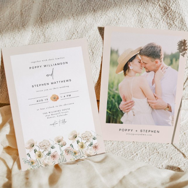 Invitación BODA de foto de flores silvestres rusticas de POPP (Subido por el creador)