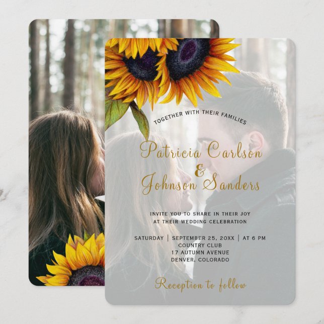 Invitación Boda de foto de girasol rústico (Anverso / Reverso)