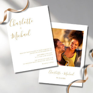 Invitación Boda de foto de guión de firma de oro minimalista