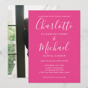 Invitación Boda de foto de guión de firma rosa caliente