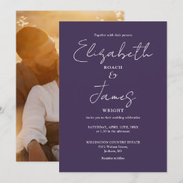 Invitación Boda de foto de guion Minimalista Purple Elegant
