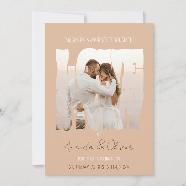 Invitación Boda de foto de historia de amor con lettering (Anverso)