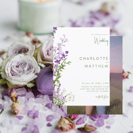 Invitación Boda de Foto de Lavanda con Vegetación Simple