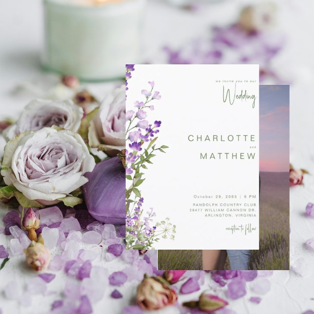 Invitación Boda de Foto de Lavanda con Vegetación Simple (Subido por el creador)