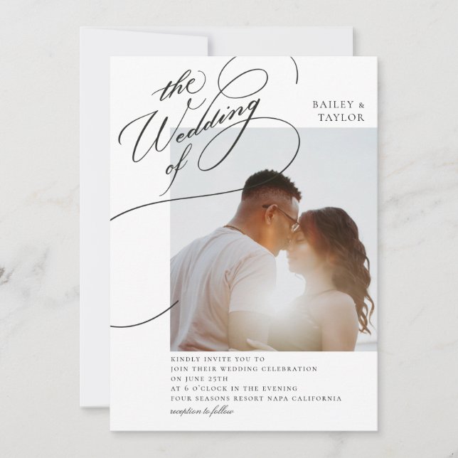 Invitación Boda de foto de Lettering a mano (Anverso)