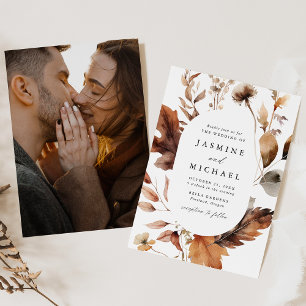 Invitación Boda de Foto de Marco Oval Floral de Otoño Rústico