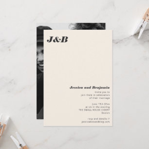 Invitación Boda de Foto de Marfil Negro Monograma Moderno