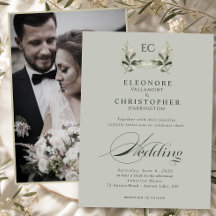 Boda de foto de monograma de rama de olivo verde s