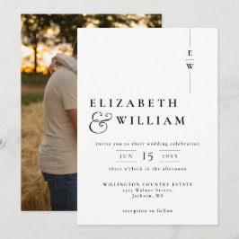 Invitación Boda De Foto De Monograma Elegante En Blanco Y Neg