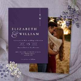 Invitación Boda de Foto de Monograma Elegante Moderno Púrpura