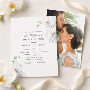 Invitación Boda de foto de orquídea blanca minimalista acuare