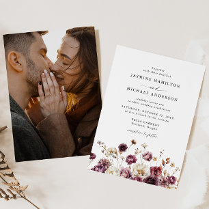 Invitación Boda de Foto de Pradera Floral de Otoño Rústico