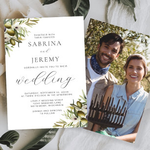 Invitación Boda de Foto de Rama de Olivo de Acuarela Rústica