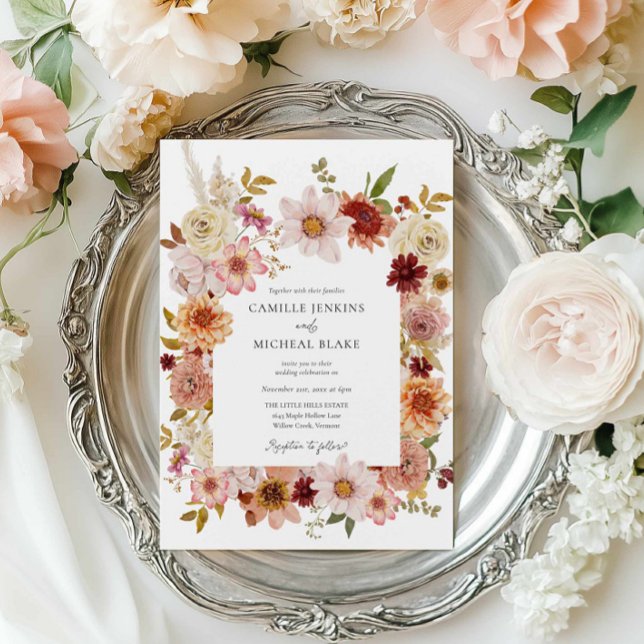 Invitación Boda de foto de Rustic Fall Floral (Boho Fall Floral Photo Wedding Invitation)