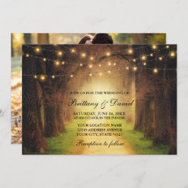 Invitación Boda de foto de Rustic Forest Path String Lights