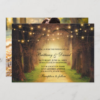 Invitación Boda de foto de Rustic Forest Path String Lights