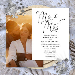 Invitación Boda de foto de señor y señora con guion en blanco