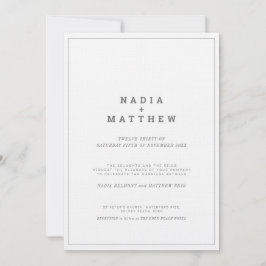 Invitación boda de foto de texto vertical gris y blanco minim