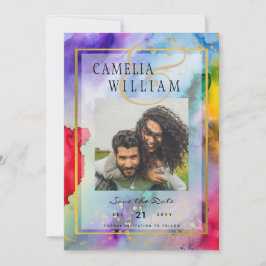 Invitación Boda de FOTO de tinta del orgullo arcoiris de Leah